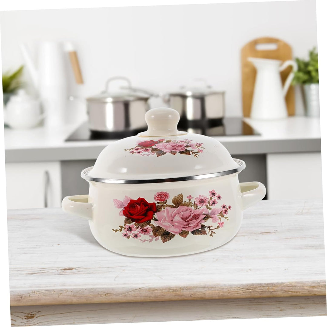 Alipis Emaillierter Kochtopf Mit Blumenmuster Emaille-suppentopf Mit Deckel Und Doppelgriff Vielseit