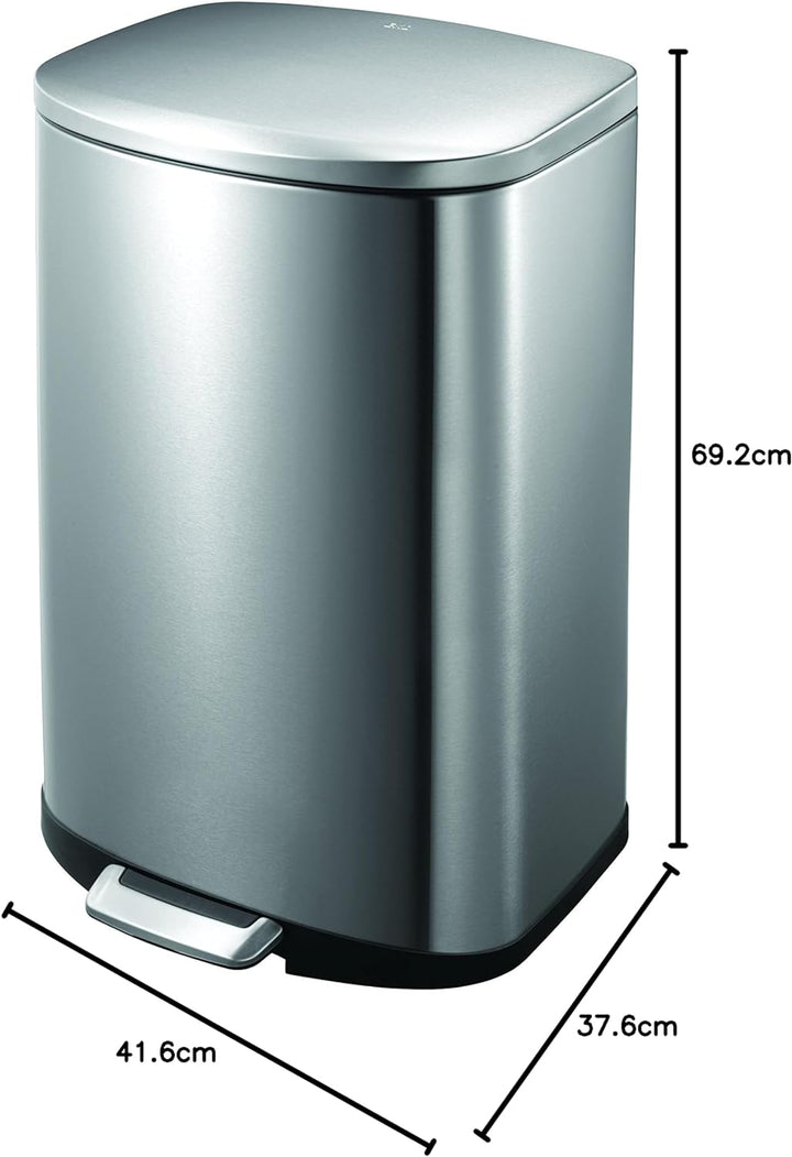 EKO Della Tretmülleimer 50L Edelstahl (41.6 x 37.6 x 69.2 cm, Dämpfer-System, Fingerabdruck frei, Ab