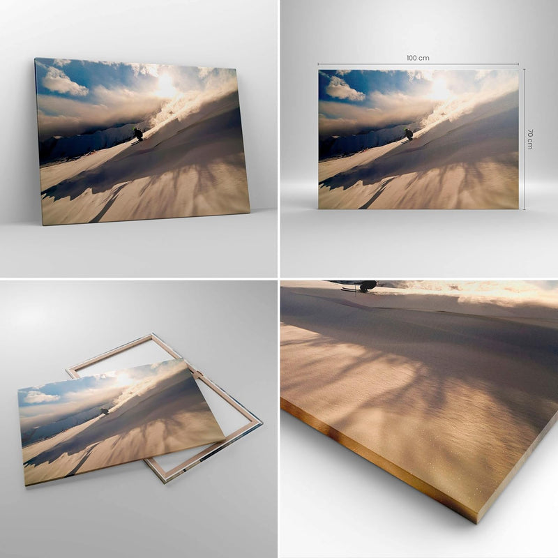 Bilder auf Leinwand 100x70cm Leinwandbild mit Rahmen Berge Ski Winter Gross Wanddeko Bild Schlafzimm