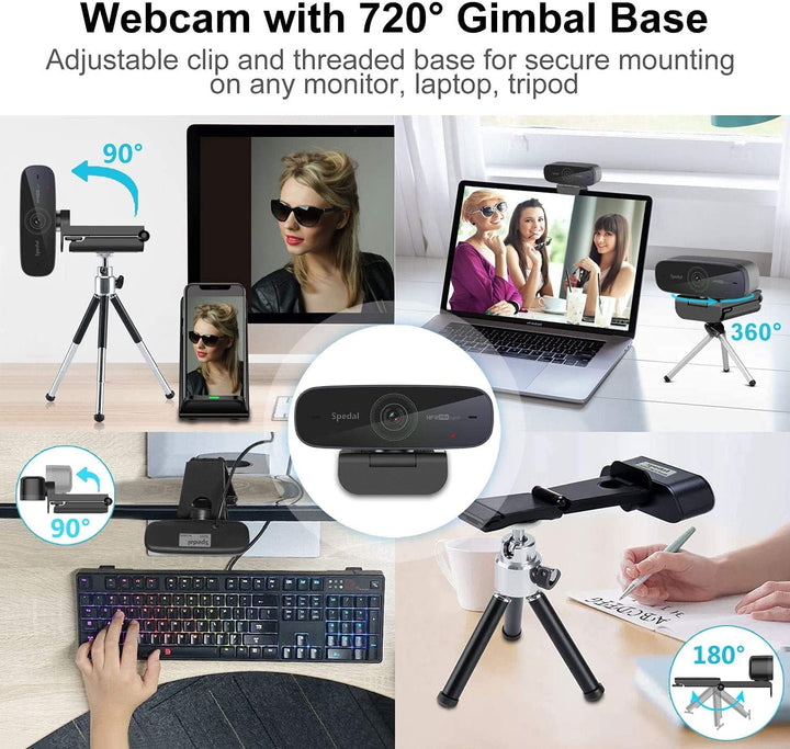 Spedal 1080P 60fps Webcam mit Stereo-Mikrofone, Autofokus Streaming Webcam, Computer Laptop Kamera f