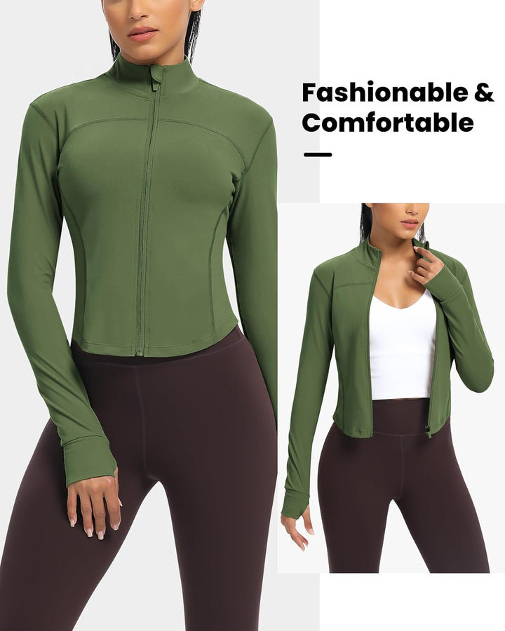 QUEENIEKE Damen Laufjacke Atmungsaktive und Leicht Sportjacke Langarm definieren Jacke mit Daumenloc