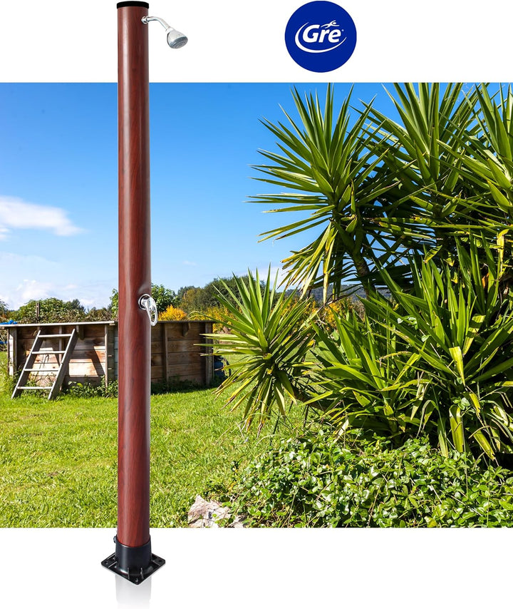 Gre AR1020W - Solardusche für den Aussenbereich. Gartendusche aus PVC und Holzoptik, mit einem Fassu