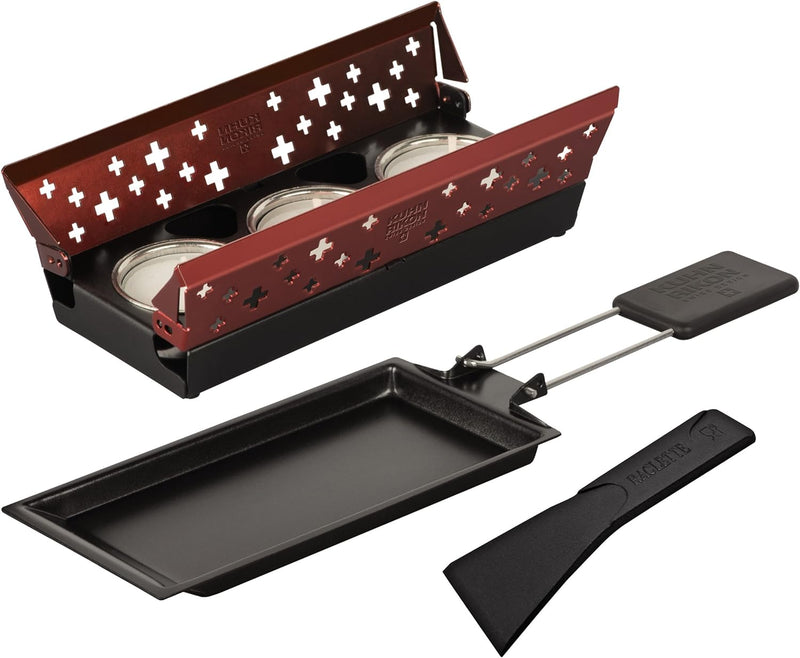 KUHN RIKON Candle Light Mini Schweizerkreuz Raclette Set, rot, Antihaft-Grill-Pfännchen, mit Teelich