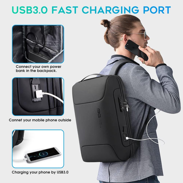 BANGE Anti-Diebstahl-Rucksack mit USB-Ladeanschluss, leichter Business-Rucksack für Damen und Herren