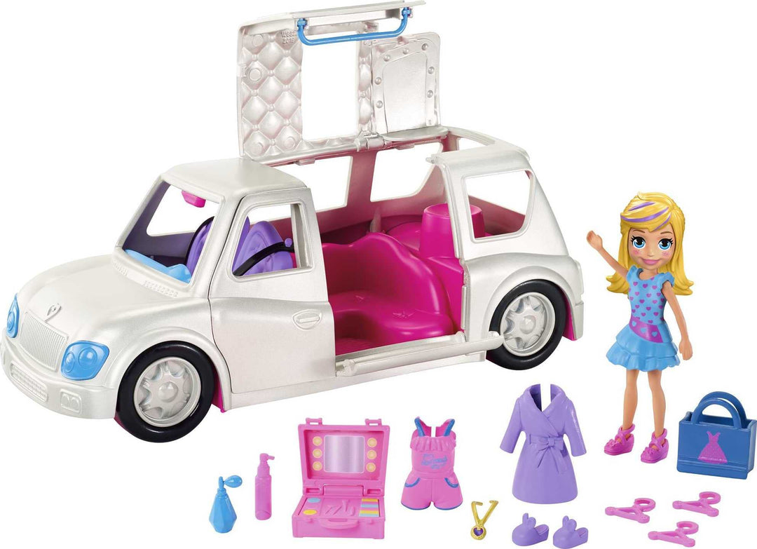 Polly Pocket GDM19 - Modespass Limousine mit Make-up und Modezubehör, Puppen Spielzeug ab 4 Jahren,