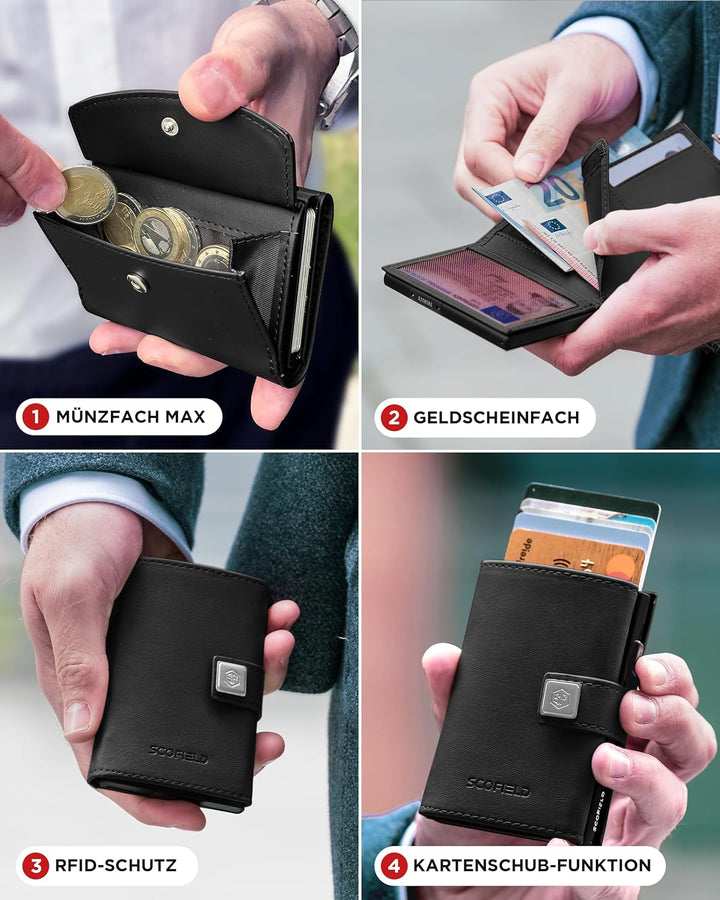SF SCOFIELD Geldbörse Herren mit Münzfach | Portmonee Herren Klein 9-11 Karten | Geldbeutel RFID Sch