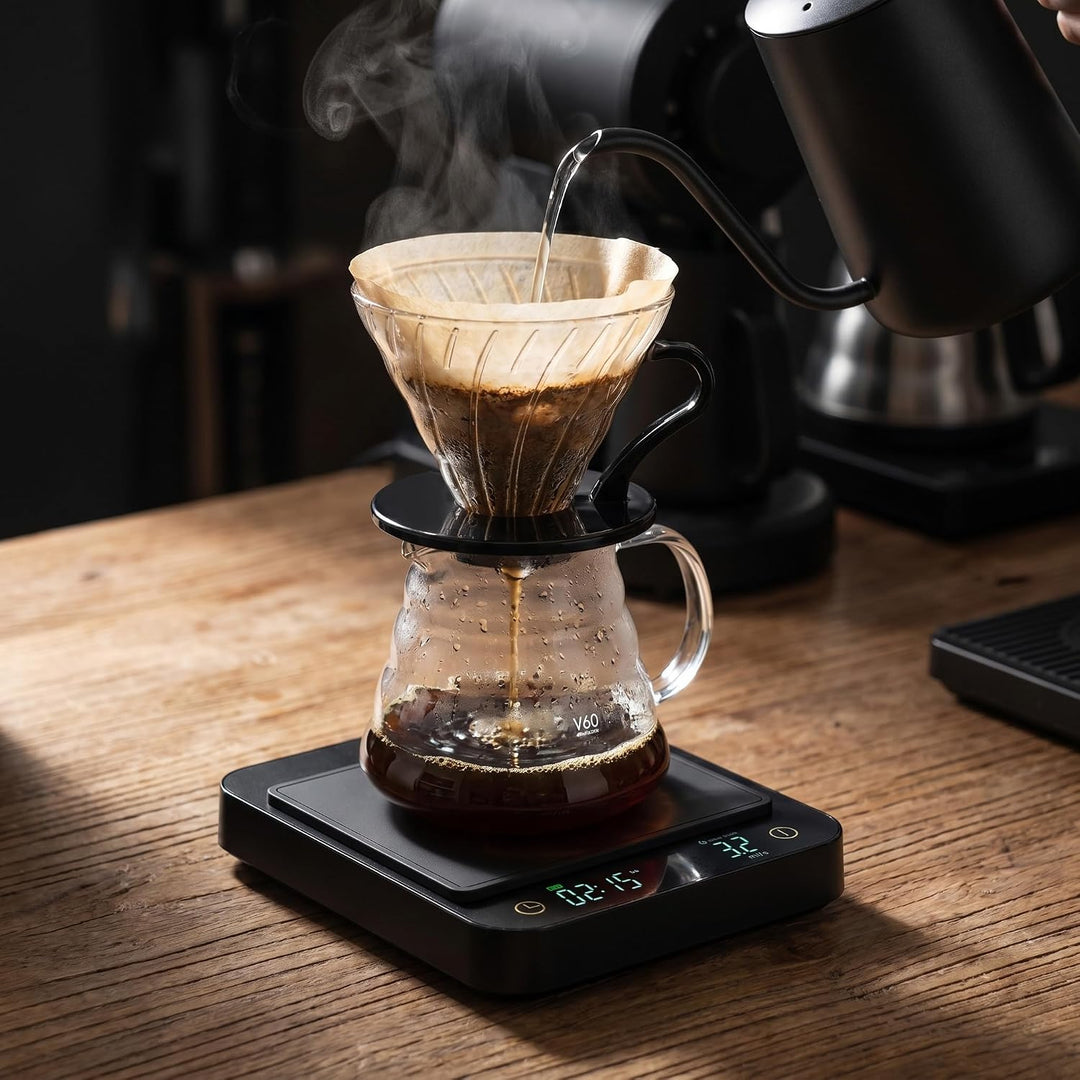 Premium Kaffeewaage mit Funk-Display &amp; Timer – Espresso Waage 0,1g / 3kg mit Flussraten-Anzeige, 5 M