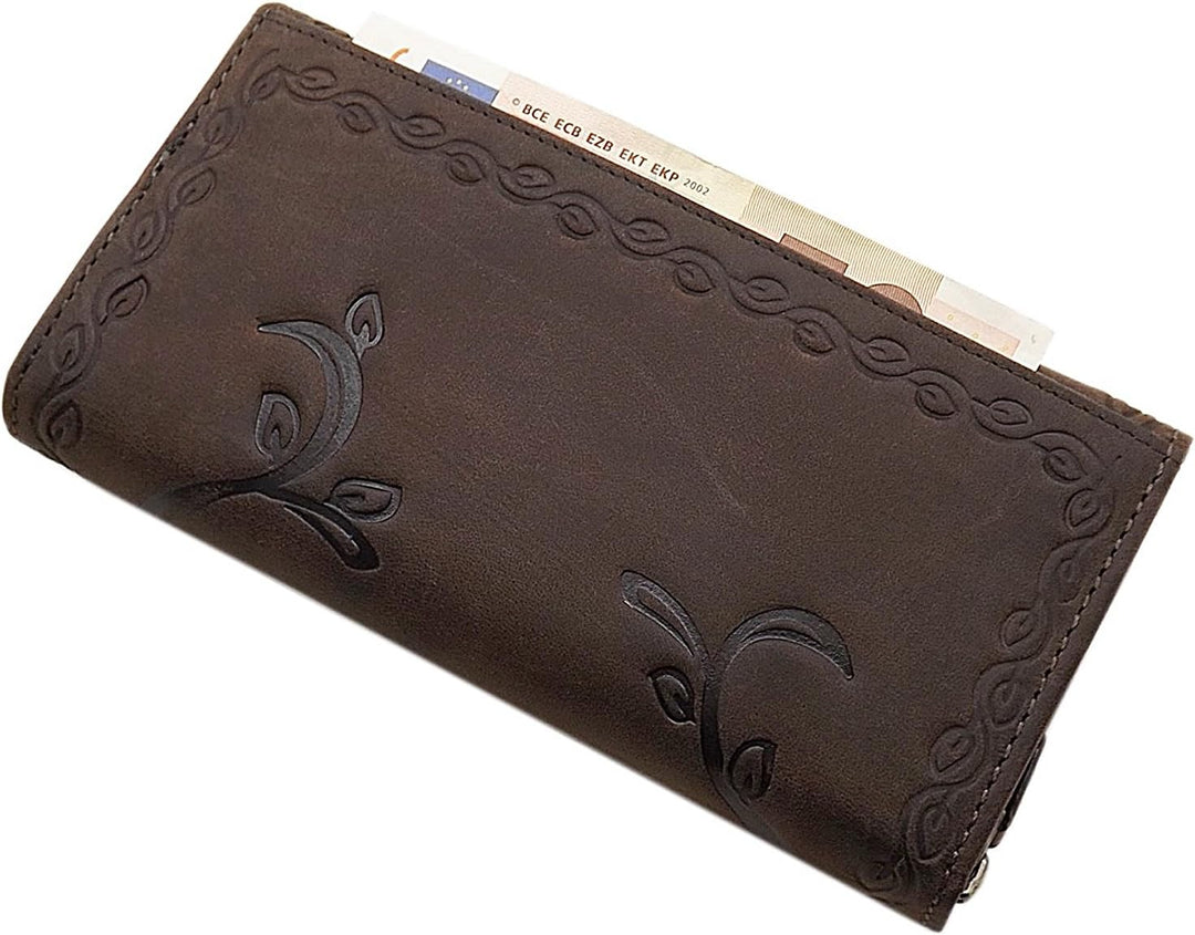 Grosse Büffel-Vollleder Damen Geldbörse / Geldbeutel / Portemonnaie / Geldtasche mit Colibri-Motiv o