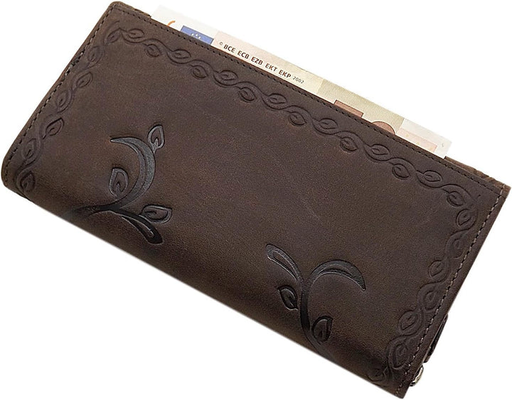 Grosse Büffel-Vollleder Damen Geldbörse / Geldbeutel / Portemonnaie / Geldtasche mit Colibri-Motiv o