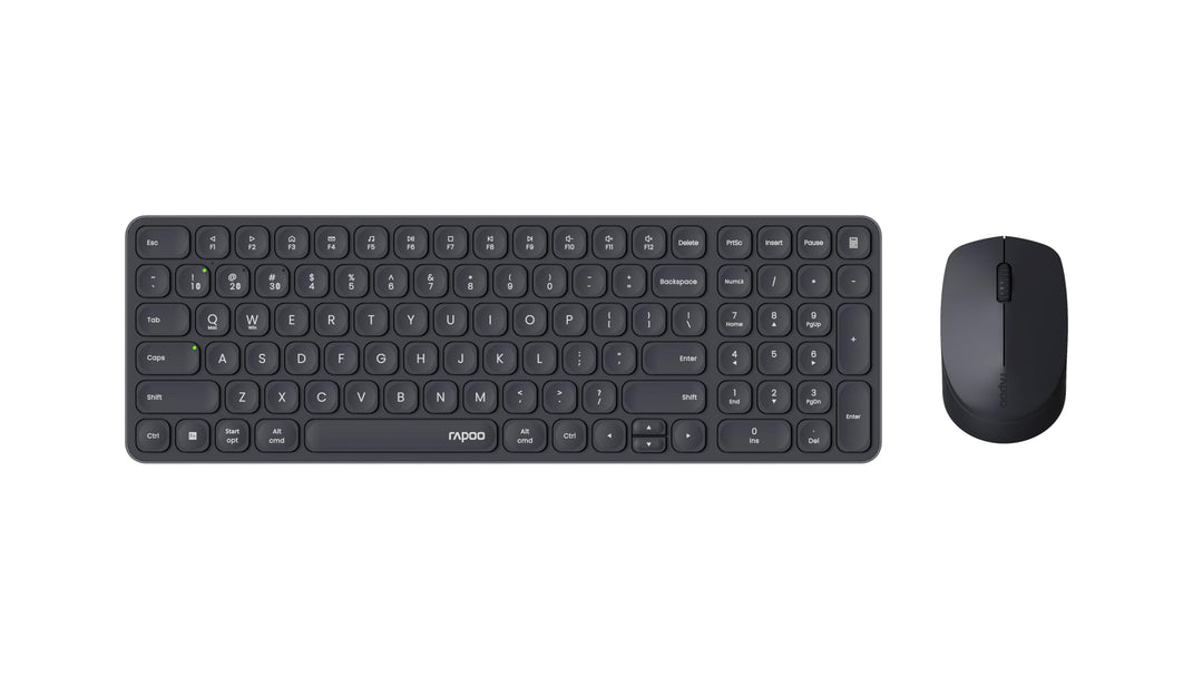 Rapoo I Kabellose Tastatur und Maus (9310M, Ultraslim, Bluethooth, 2,4 GHz, Batterien) Dunkelgrau