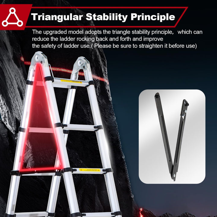 Fiqops 3,8M (1.9+1.9) Teleskopleiter Klappleiter Alu Multifunktionsleiter, Mehrzweckleiter Tragbar A