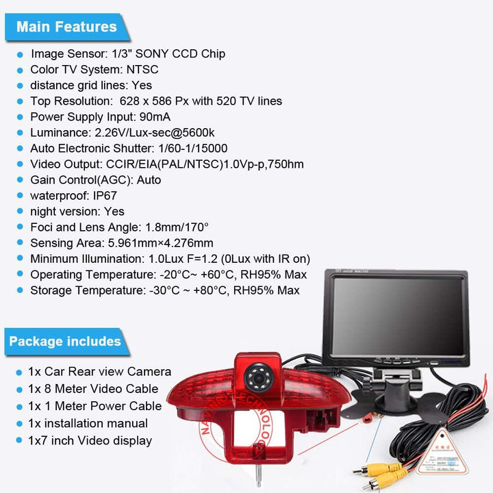 Rückfahrkamera Transportster+7'' TFT LCD Bildschirm Auto Monitor im 3.Bremslicht Bremsleuchte Ersatz