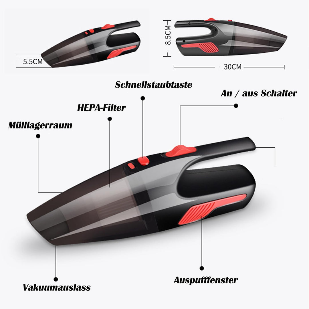 Handstaubsauger Akku 20000Pa,Kabelloser Autostaubsauger Starke Saugkraft &amp; HEPA-Filter &amp; 3 Düsen Min