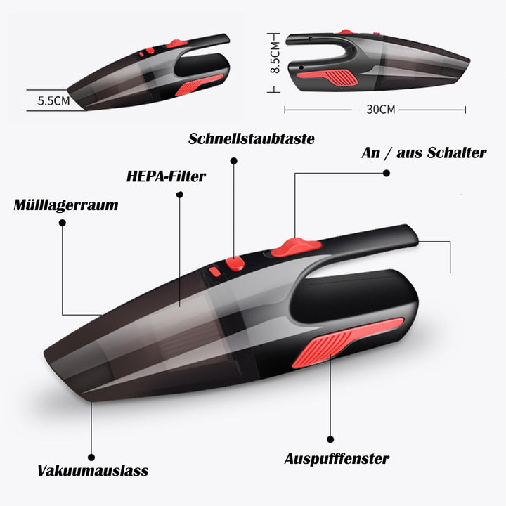 Handstaubsauger Akku 20000Pa,Kabelloser Autostaubsauger Starke Saugkraft &amp; HEPA-Filter &amp; 3 Düsen Min