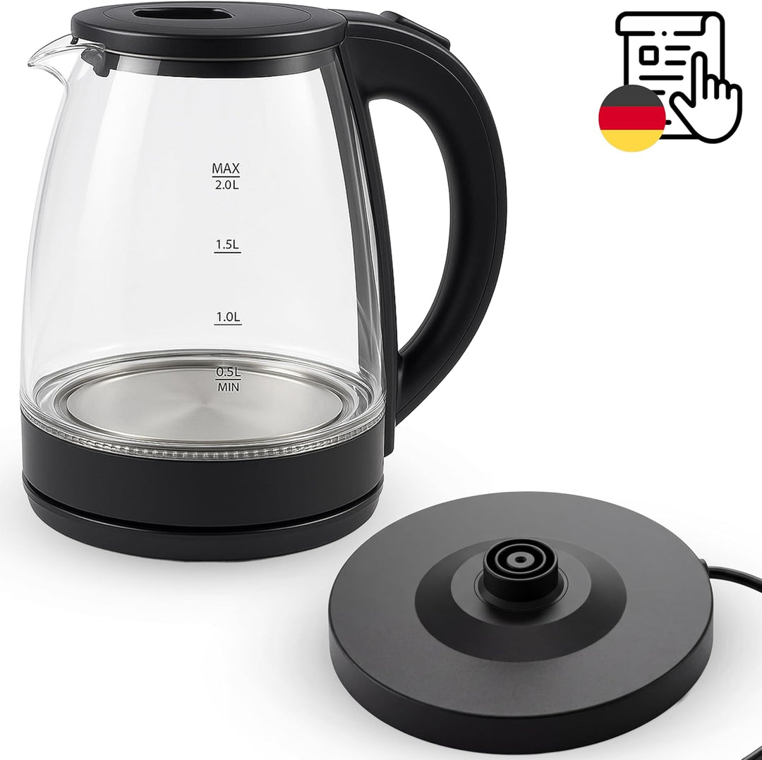 Retoo Glas Wasserkocher mit 1.7L 2200W, Blitzaufheizung, Blaue LED Innenbeleuchtung, 360° Basis, Aut