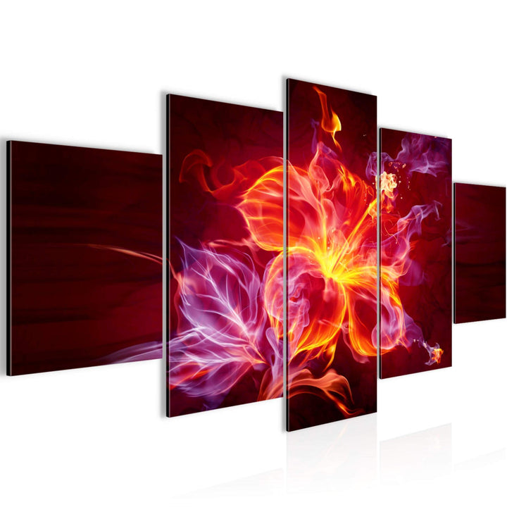 Runa Art Wandbilder Feuer Blume 5 Teilig Bild auf Vlies Leinwand Deko Wohnzimmer Abstrakt Orange Lil