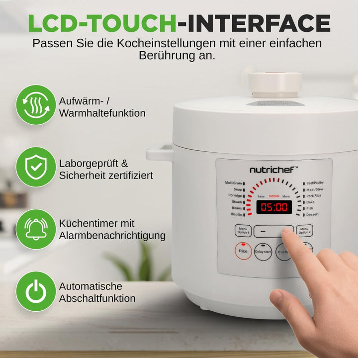 NutriChef Multikocher 5,7 L Elektrischer Schnellkochtopf, 12 Programme, Digitaler Druckkocher mit LC