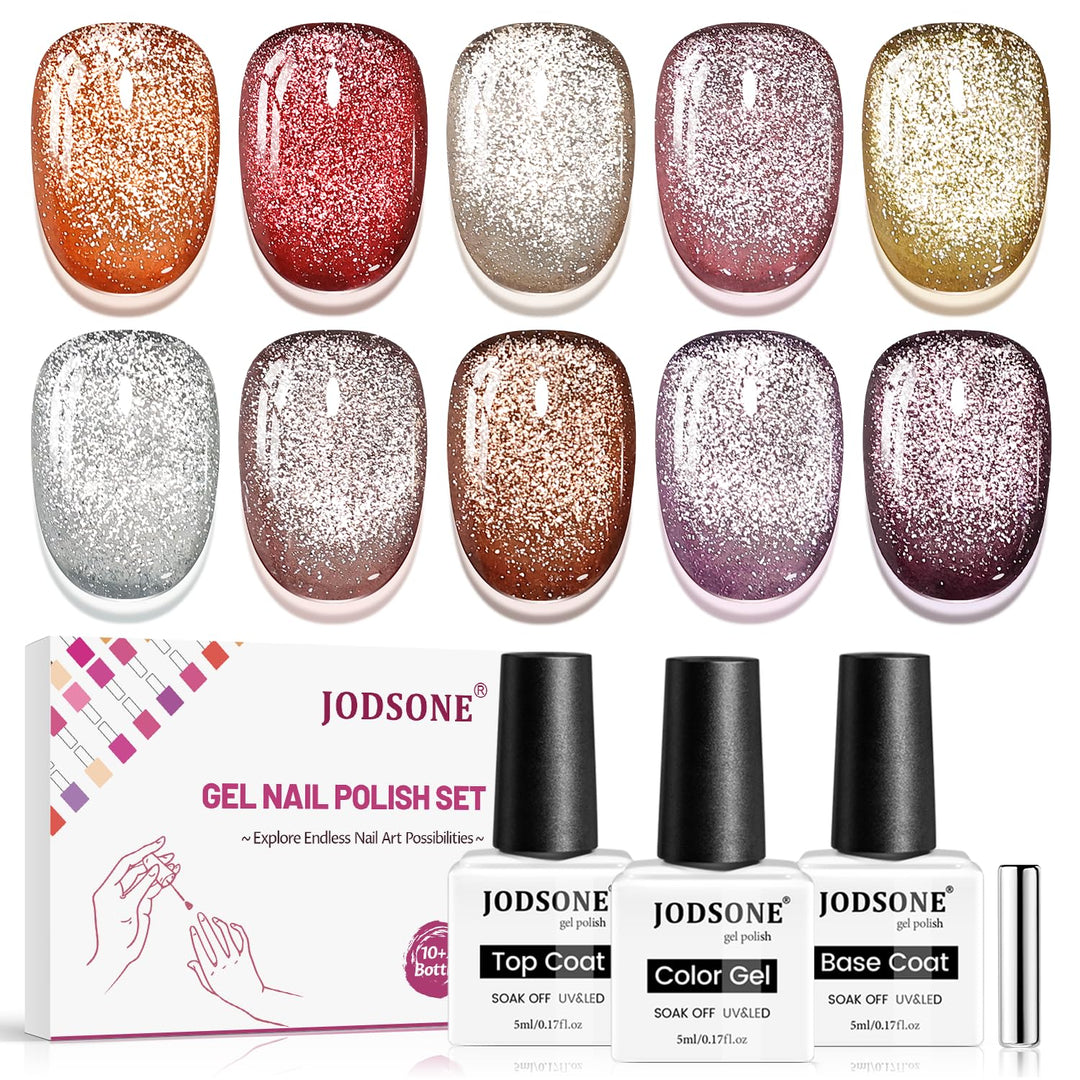 JODSONE Cat Eye Gel Nagellack-Set - 10 Farben mit Magnet Cat Eye Gel Nagellack Sparkling-CE, Sparkli