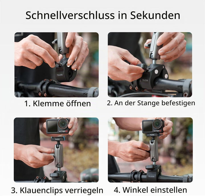 Super-Klemmhalterung Fahrrad-/Motorradhalterung für DJI Osmo 360/Action 5 Pro/4/3/Pocket 3 | Magneti