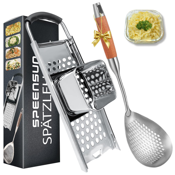 SPEENSUN Spätzlehobel+Schöpflöffel [Topf Ø von 16-30cm] mit Gummigriff Spülmaschinenfest,Spätzlereib