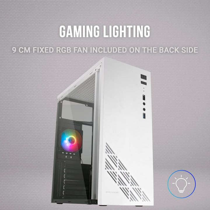 Mars Gaming MC100W, ATX Gaming Gehäuse, 1 FRGB Lüfter, Grilles + Window, WeissMars Gaming MC100W, AT