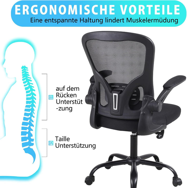 Youhauchair Bürostuhl, Bürostuhl Ergonomisch mit Hochklappbaren Armlehnen, Schreibtischstuhl mit Len