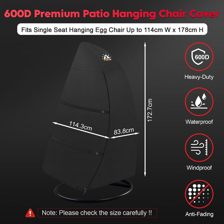 Zettum Outdoor Abdeckung Hängesessel 114 x 84 x 173 CM, Hängesessel Schutzhülle 600D Oxford PU-Besch
