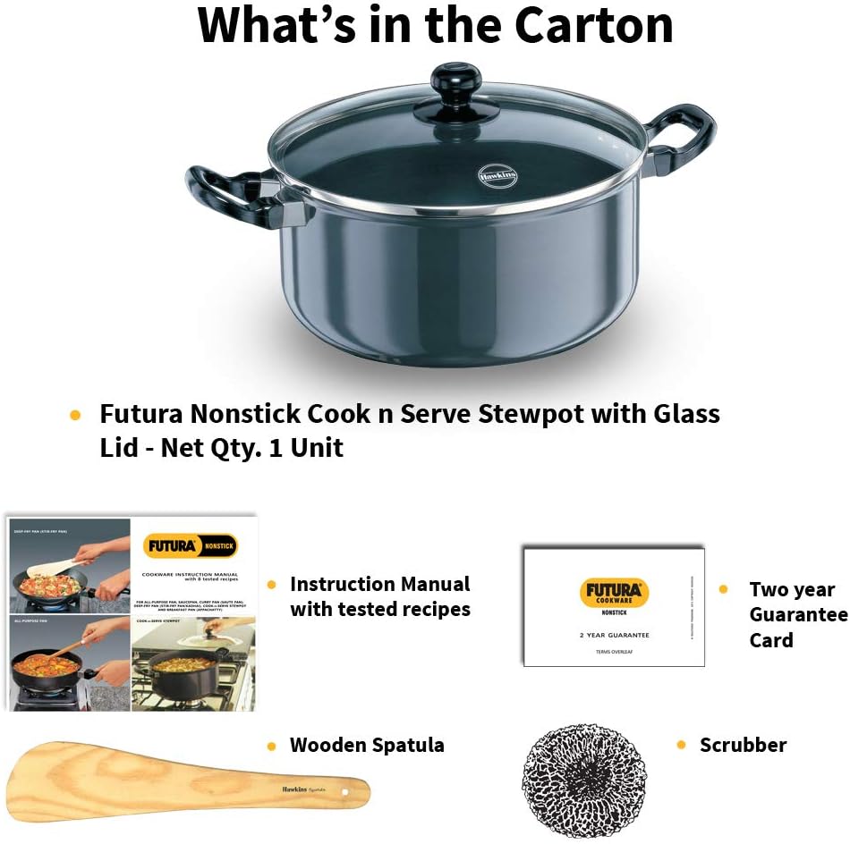 Hawkins Futura Non-Stick Stewpot with Glass Lid, 5 Litres