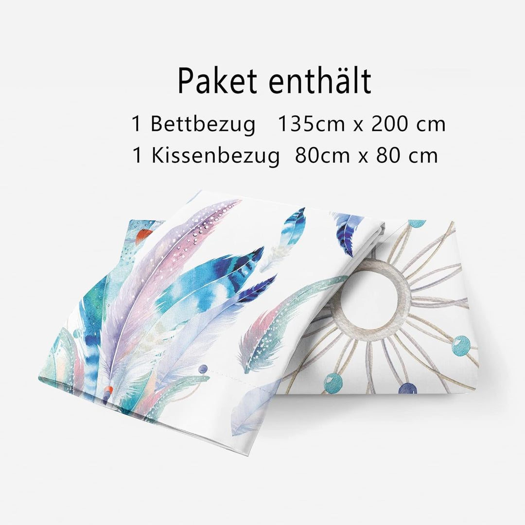 MUSOLEI Traumfänger Bettwäsche 135x200 Mädchen Mikrofaser-Polyester 3D Druck Traumfänger Bettbezug 1