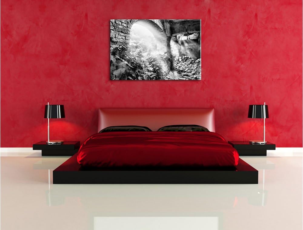 Monocrome, Alte Ruine, Format: 100x70 auf Leinwand, XXL riesige Bilder fertig gerahmt mit Keilrahmen