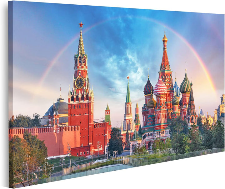 islandburner Bild auf Leinwand Moskau Panoramablick Roter Platz Kreml Bilder Wandbilder Poster, Lein