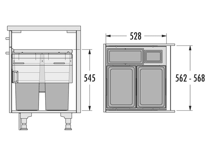 Hailo Abfallsammler 3619771 | 4fach Euro-Cargo Mülleimerauszug | für 60 cm Unterschrank Breite | Aus