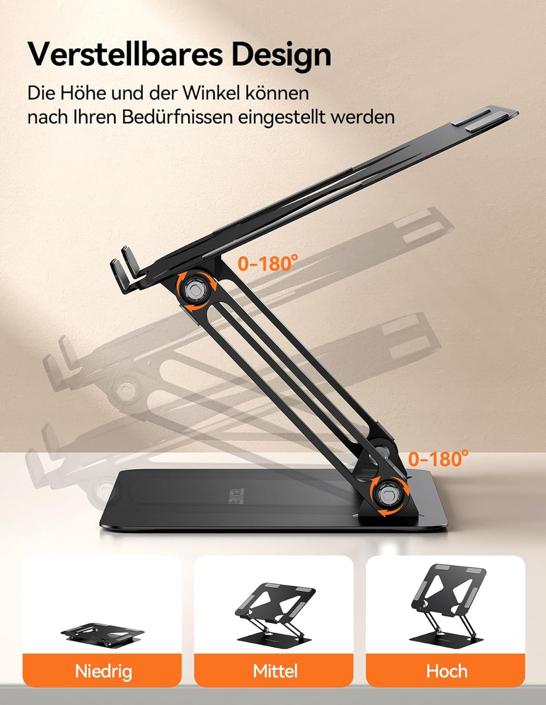 TECKNET Laptop Ständer, Faltbarer Laptopständer, Ergonomischer Laptop Stand, Laptophalter aus Metall