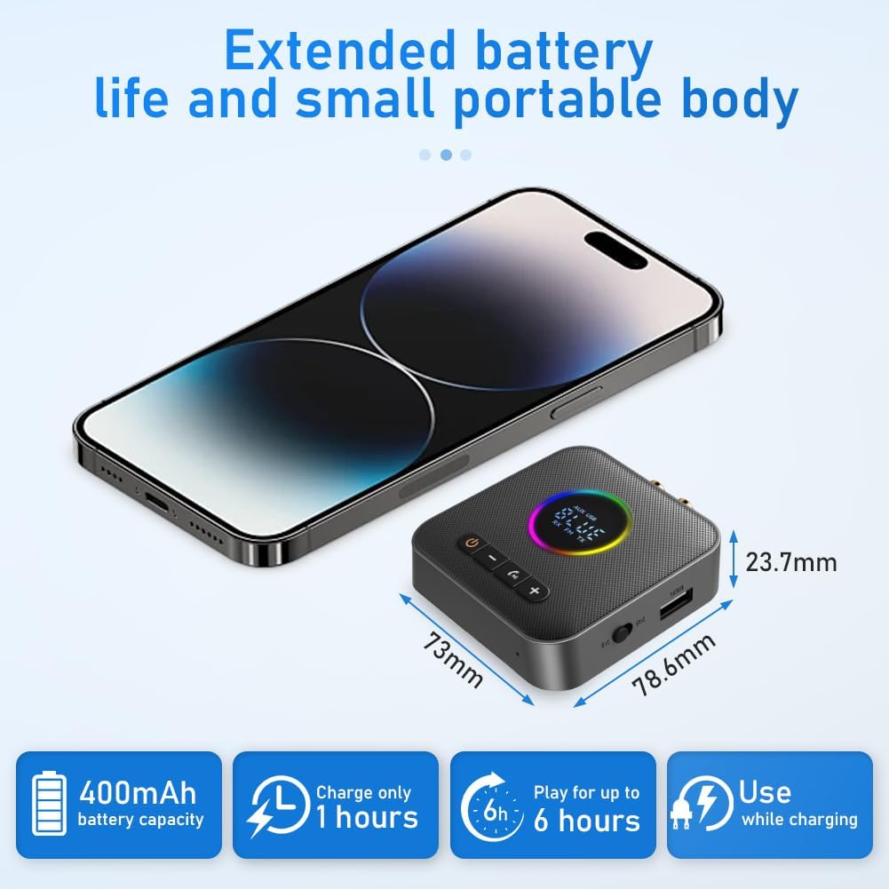 AXFEE Bluetooth 5.4 HiFi Empfänge, 2-in-1 Bluetooth 5.4 Sender & Empfänger, für Musik-Streaming-Soun