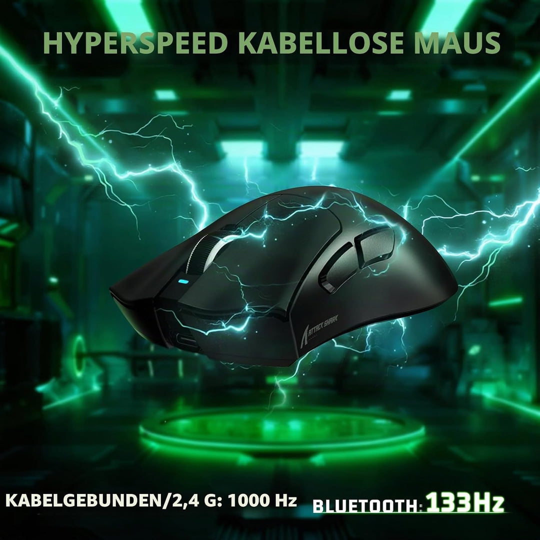 ATTACK SHARK V3 Ultraleicht Kabellose Gaming-Maus with 25000 DPI-SchwarzA Schwarz A, Schwarz A
