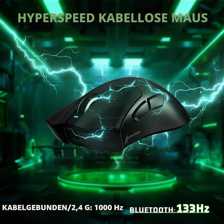 ATTACK SHARK V3 Ultraleicht Kabellose Gaming-Maus with 25000 DPI-SchwarzA Schwarz A, Schwarz A