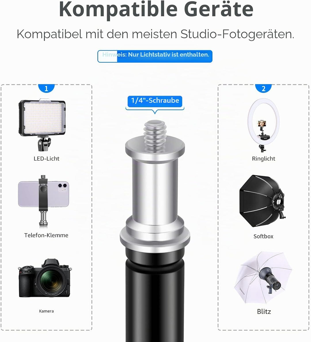 Neewer Fotografie-Lichtstativ, 3-6.6ft/92-200cm verstellbarer stabiler Stativständer für Reflektoren