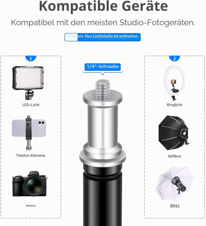 Neewer Fotografie-Lichtstativ, 3-6.6ft/92-200cm verstellbarer stabiler Stativständer für Reflektoren