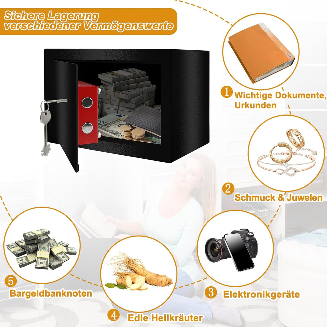 Möbeltresor Tresor Safe L-31x20x20cm mit 2 Schlüssel-Schloss & Befestigungsschrauben Boden-Wandtreso