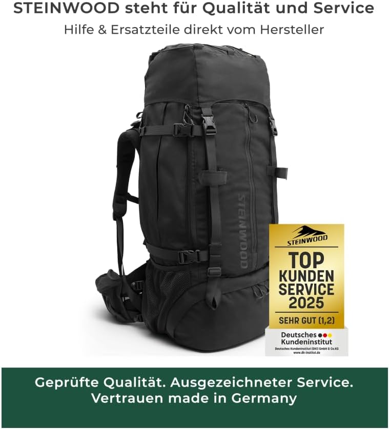 Steinwood Trekkingrucksack 70L (neu 2024), Wanderrucksack, Backpacker-Rucksack, Reiserucksack, wasse