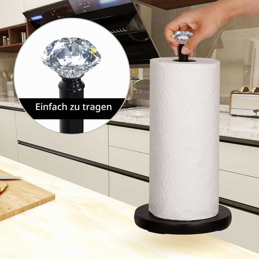 Schwarz Küchenrollenhalter Stehend, OBODING, Küchenpapierhalter mit Gewichteter Holzbasis für Standa