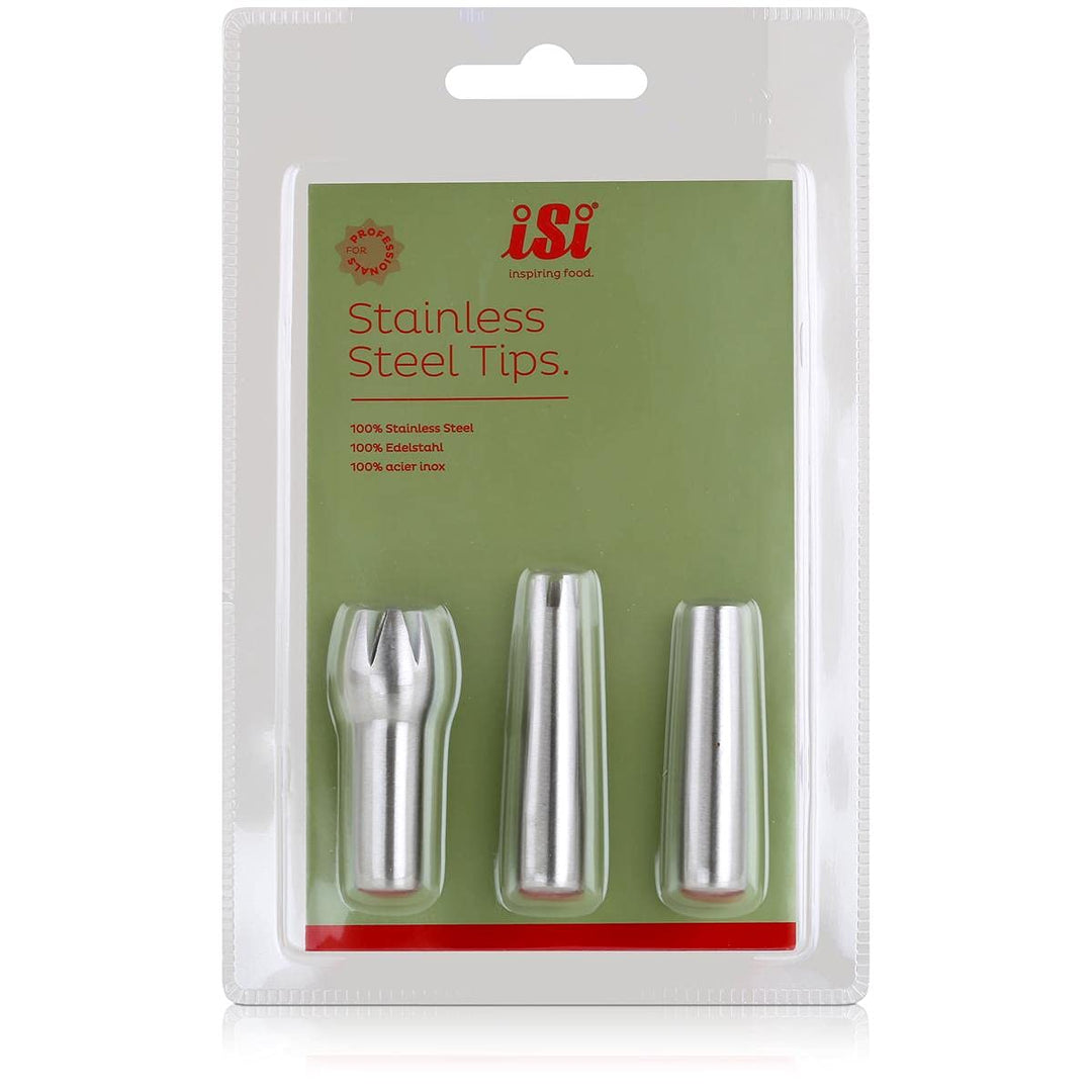 iSi - 271701 Edelstahltüllen für Sahnespender - 3er Set Spritztüllen zum Sprühen von Sahne, Cremes,