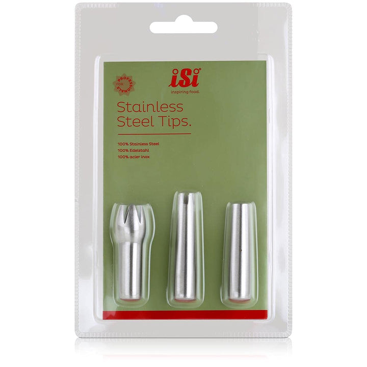 iSi - 271701 Edelstahltüllen für Sahnespender - 3er Set Spritztüllen zum Sprühen von Sahne, Cremes,