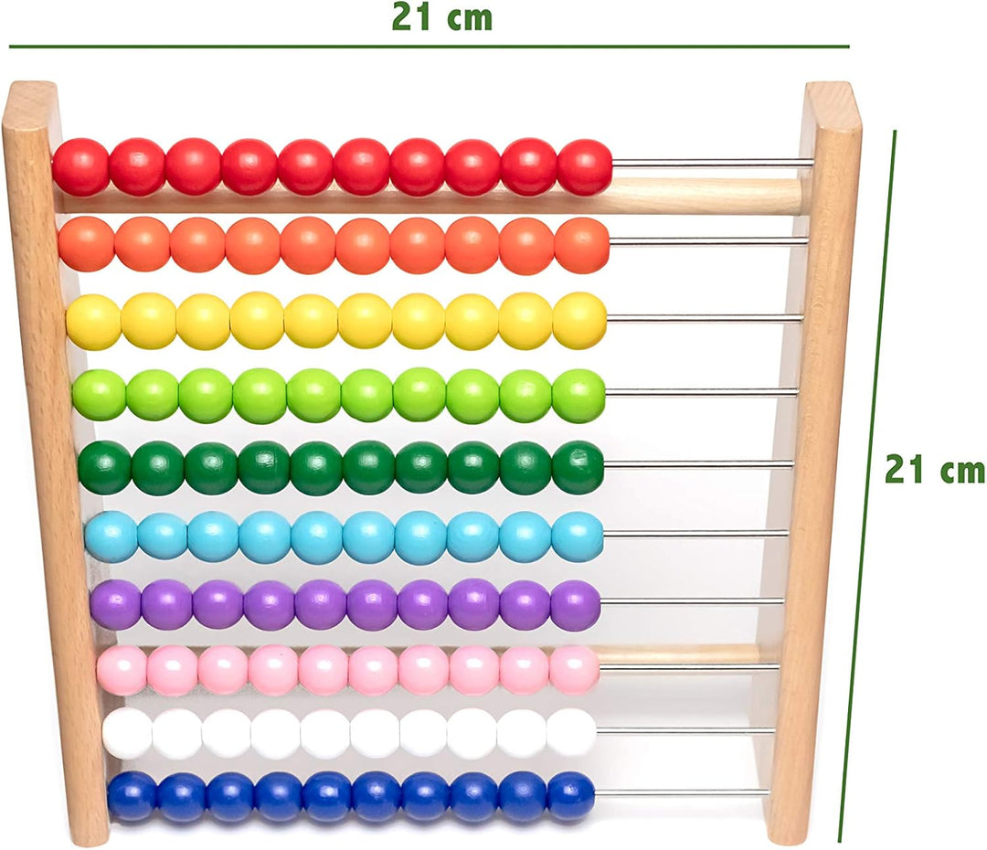 Natureich Abakus Rechenrahmen aus Holz Buche für Grundschüler / 100 Holzrechenbrett/Bunte Kugeln mit