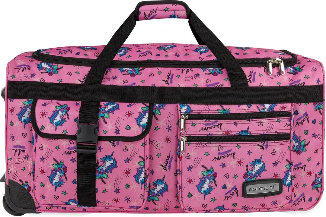 normani Jumbo Reisetasche XXL Trolly mit Rollen aus robustem Material, Einhorn Pink