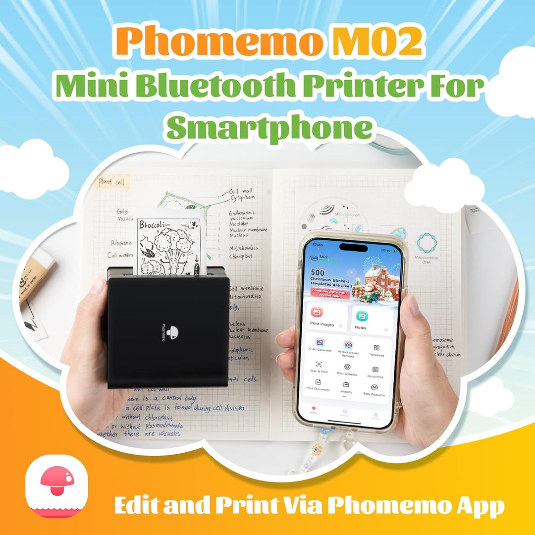 Phomemo M02 Mini Drucker,Bluetooth Taschendrucker,Aufkleber Klein Thermodrucker,Tragbarer Portable P