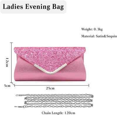 CORIOS Damen Clutch Tasche Envelope Abendtasche Pailletten Henkeltasche Glitzer Hochzeit Brautbörse