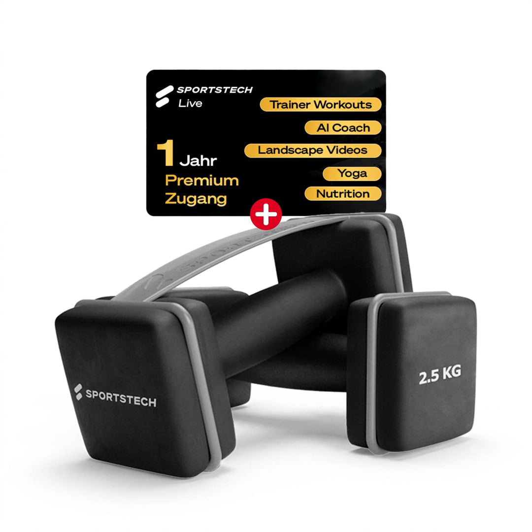 Sportstech AH100 2er-Set Kurzhanteln, inkl. 1 Jahr App Zugang | Rutschfest mit innovativen Schlaufen