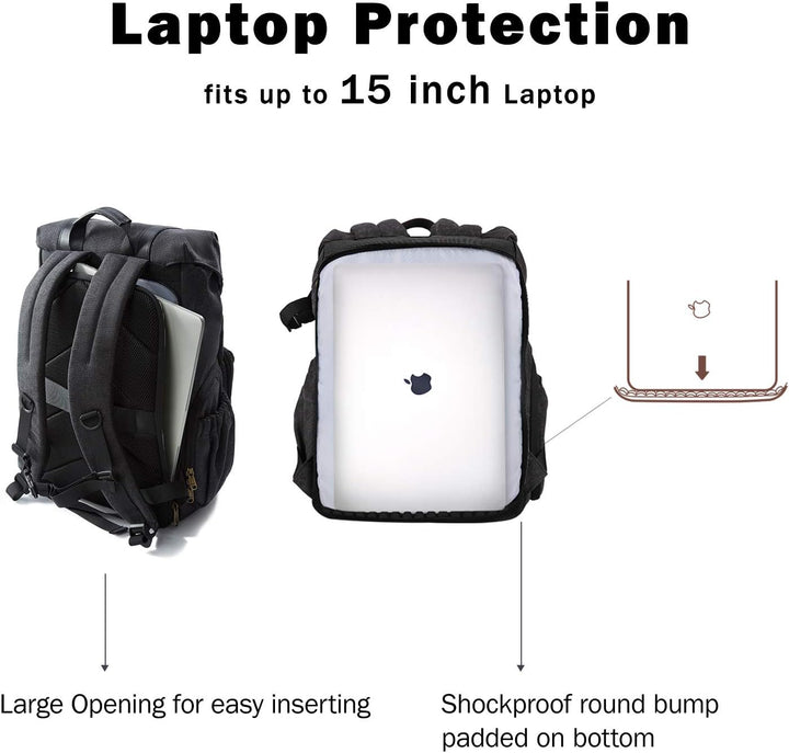 BAGSMART Fotorucksack DSLR Kamerarucksack Canvas Diebstahlsicher Wasserabweisend mit Regenschutz für
