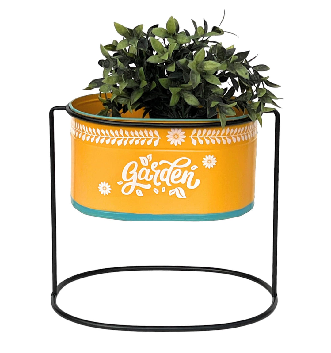 DanDiBo Blumenhocker mit Topf Metall Stehend Orange Oval 30 cm Blumenständer 96526 L Blumensäule Mod